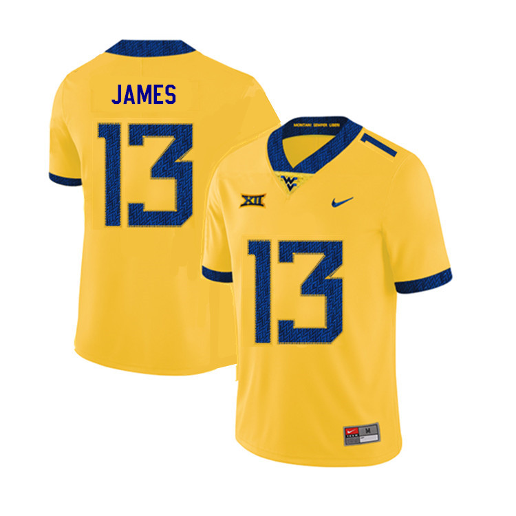 2019 Men #13 Sam James West Virginia Mountaineers College Football Jerseys Sale-Yellow